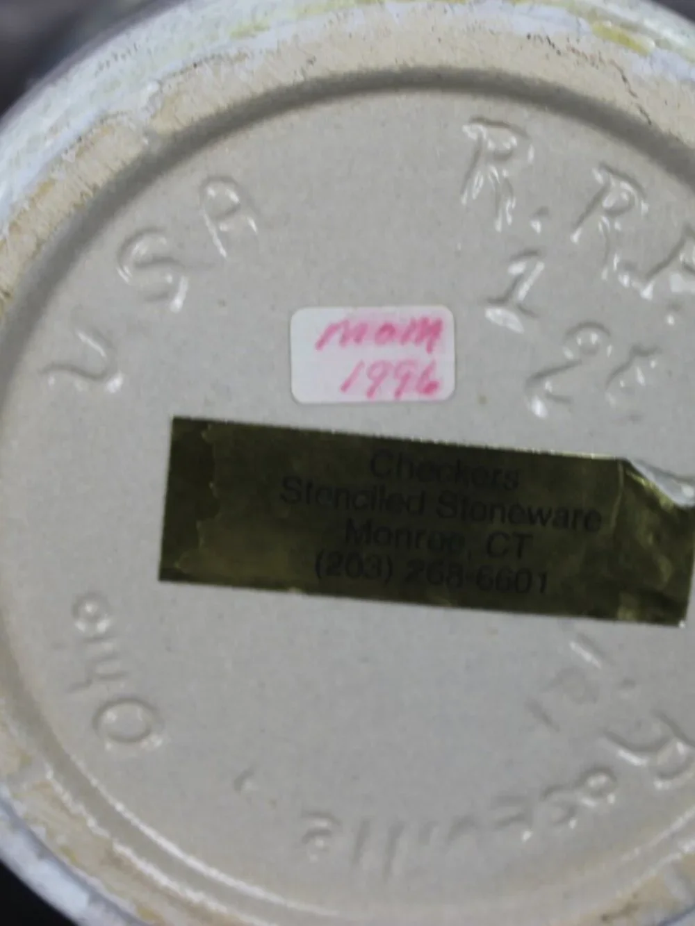 Vintage R.R.P. Co. Roseville Ohio Snowman Stenciled Stoneware Crock Jar 1994